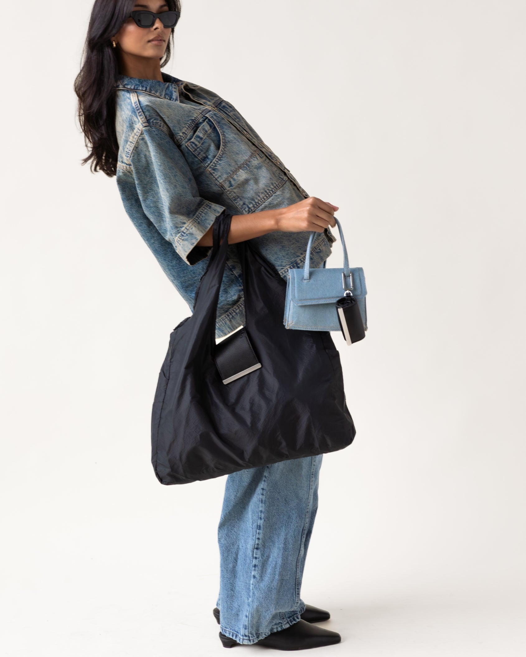 Keychain Tote - Black | Foldable Vegan Leather Bag