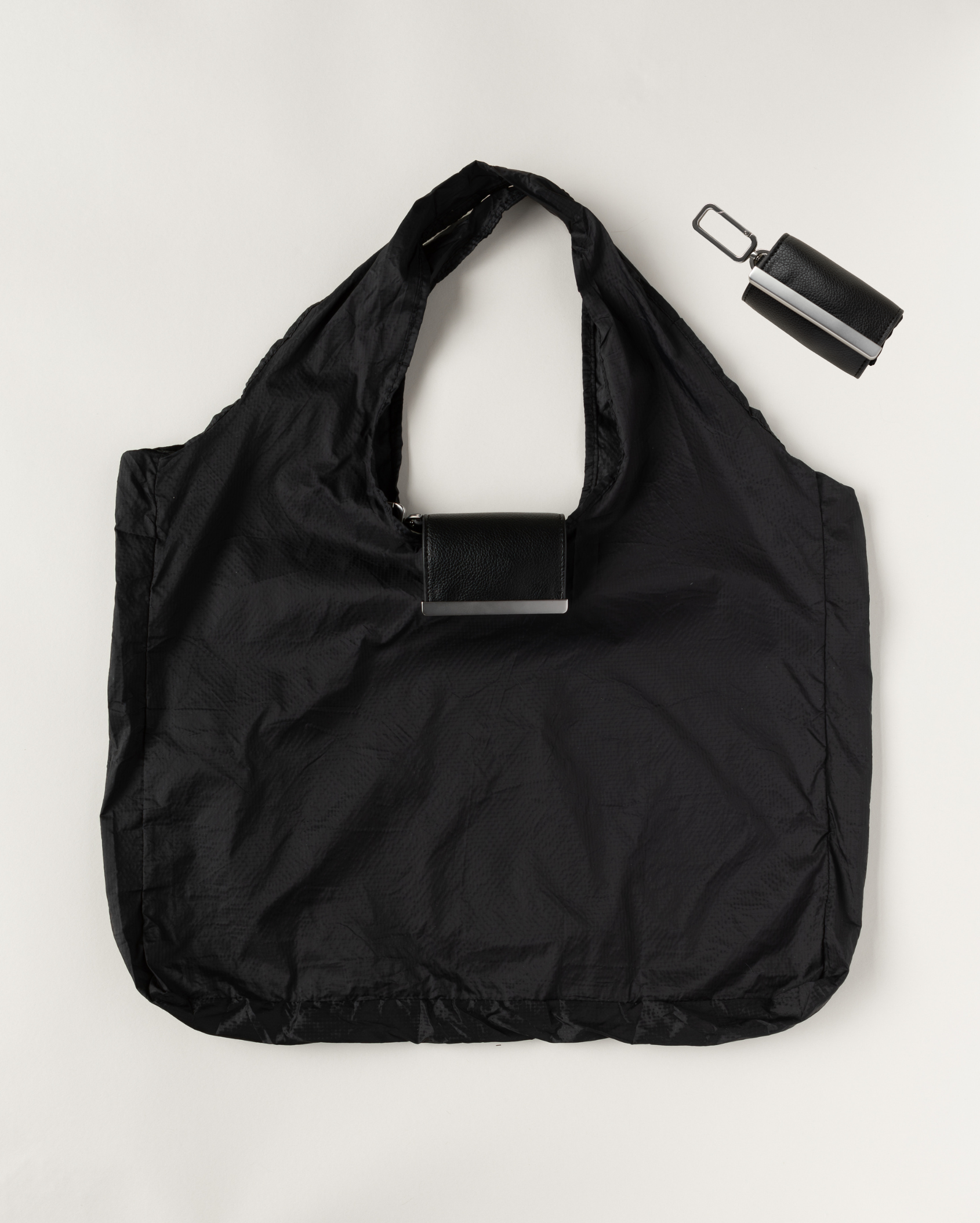 Keychain Tote - Black | Foldable Vegan Leather Bag