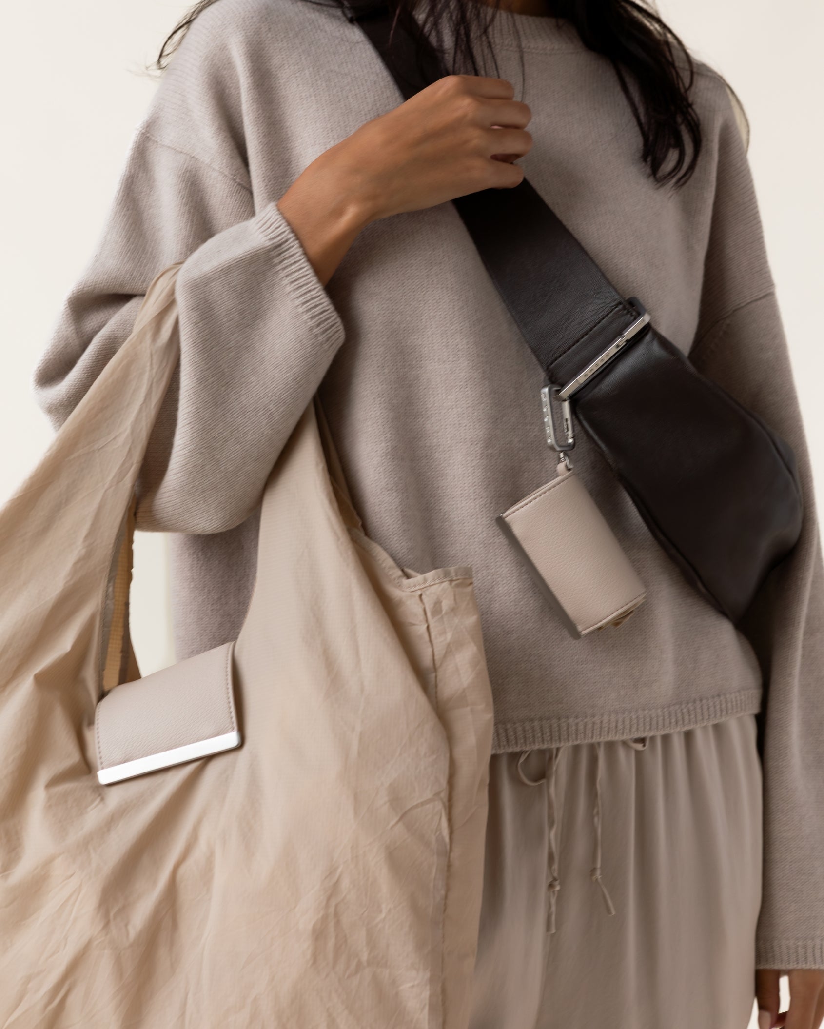 Keychain Tote - Beige | Foldable Vegan Leather Bag