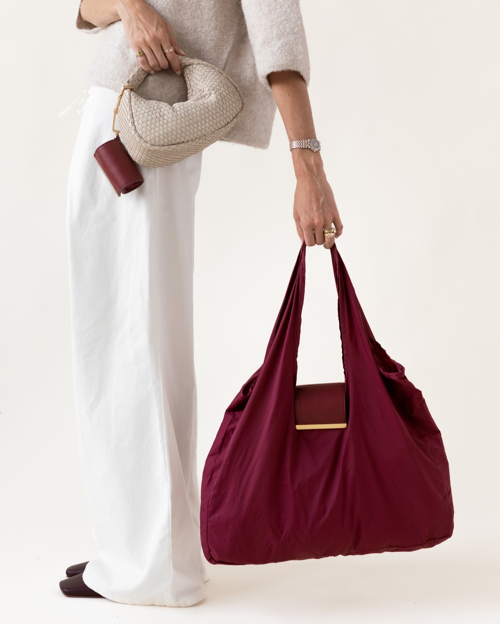 Keychain Tote - Burgundy | Foldable Vegan Leather Bag