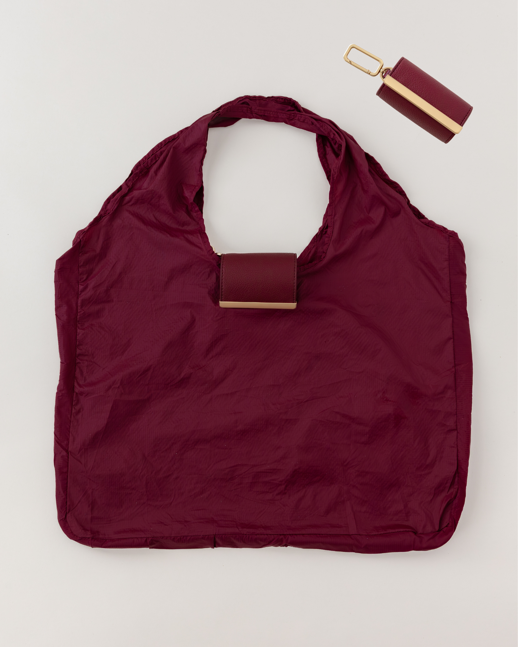 Keychain Tote - Burgundy | Foldable Vegan Leather Bag