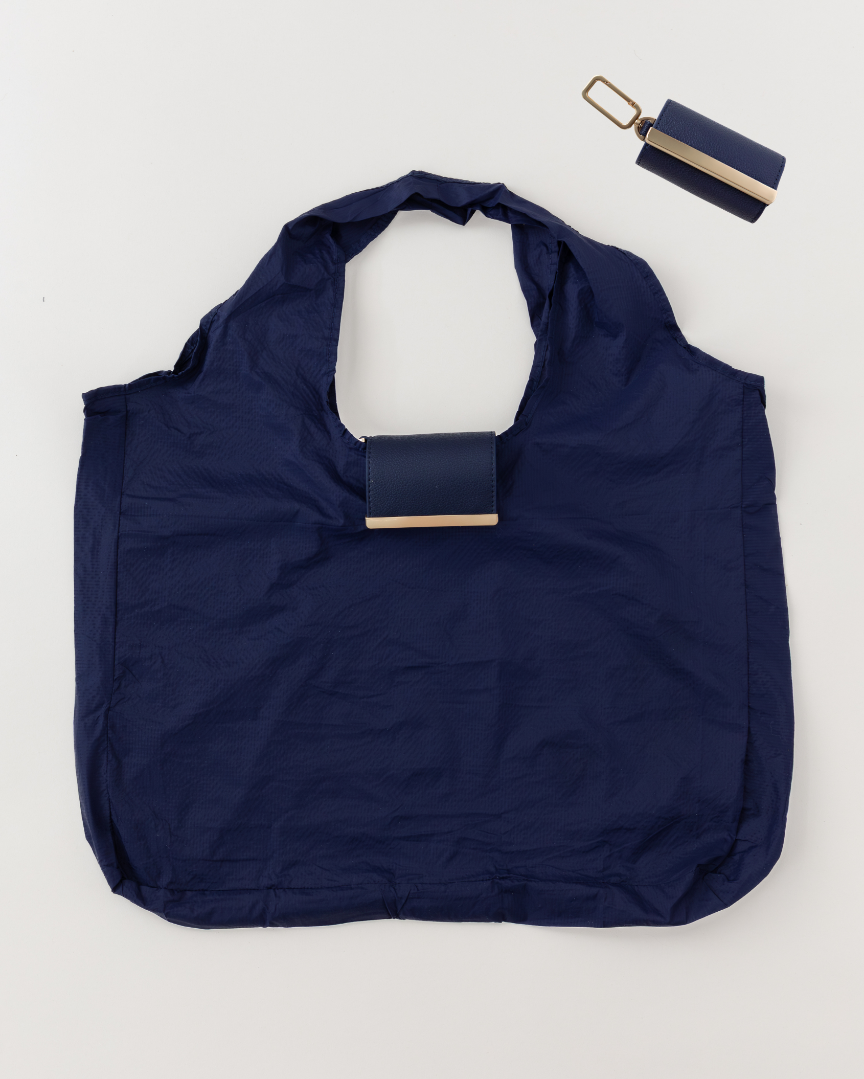 Keychain Tote - Navy | Foldable Vegan Leather Bag