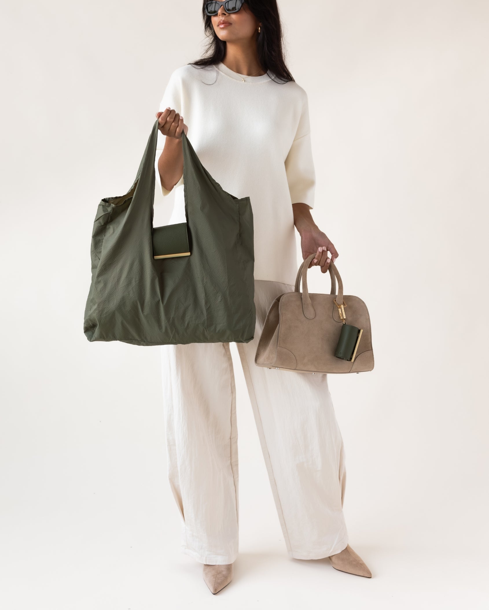 Keychain Tote - Olive | Foldable Vegan Leather Bag