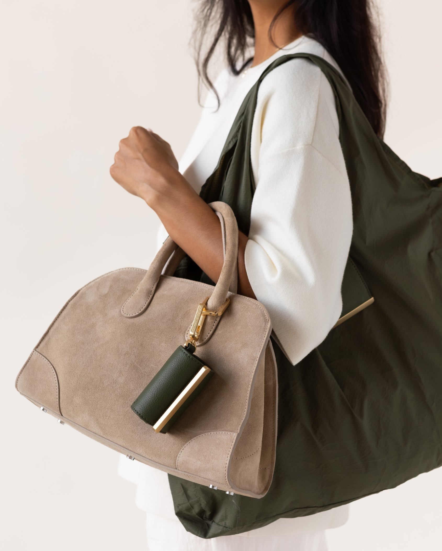 Keychain Tote - Olive | Foldable Vegan Leather Bag