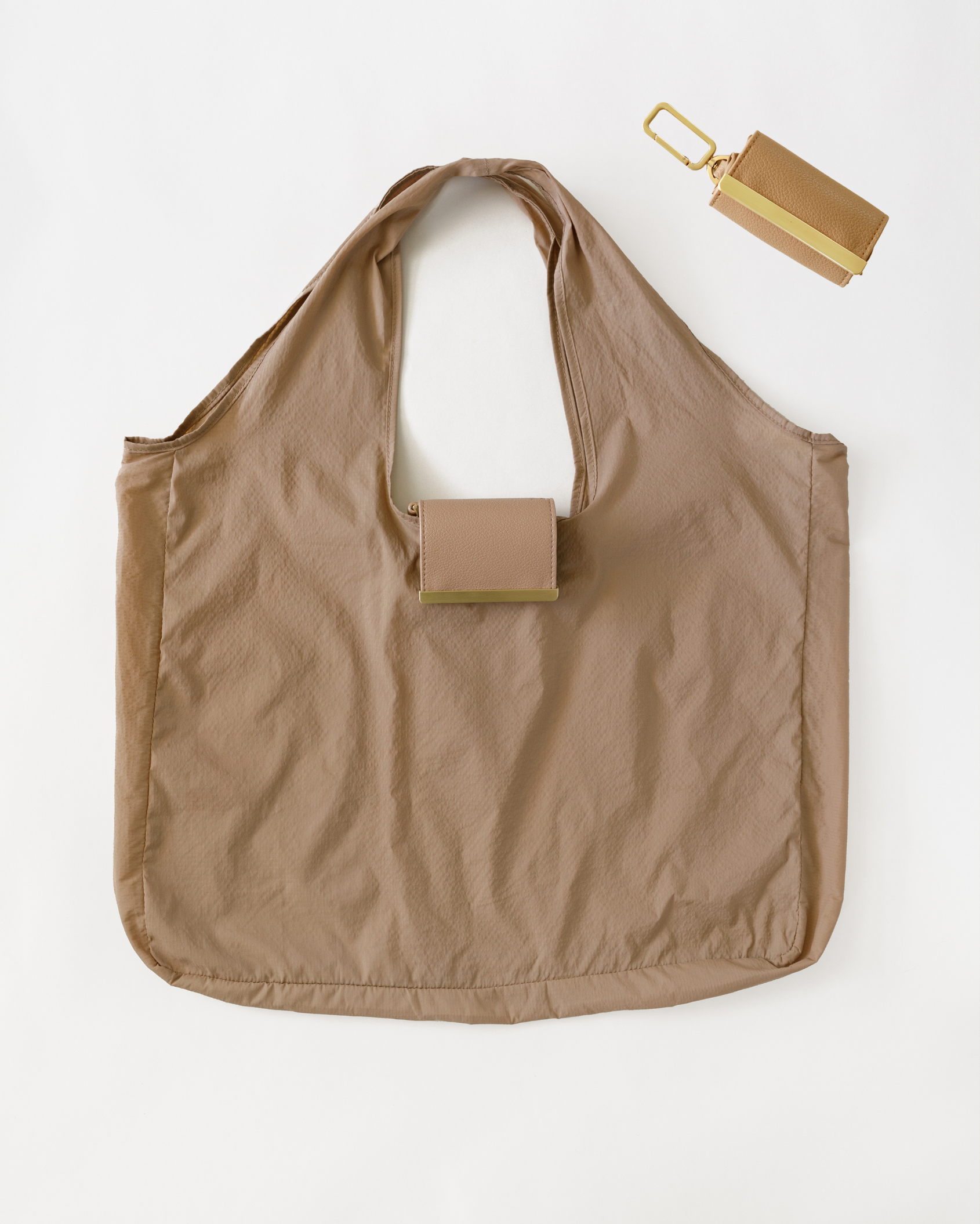 Keychain Tote - Caramel | Foldable Vegan Leather Bag