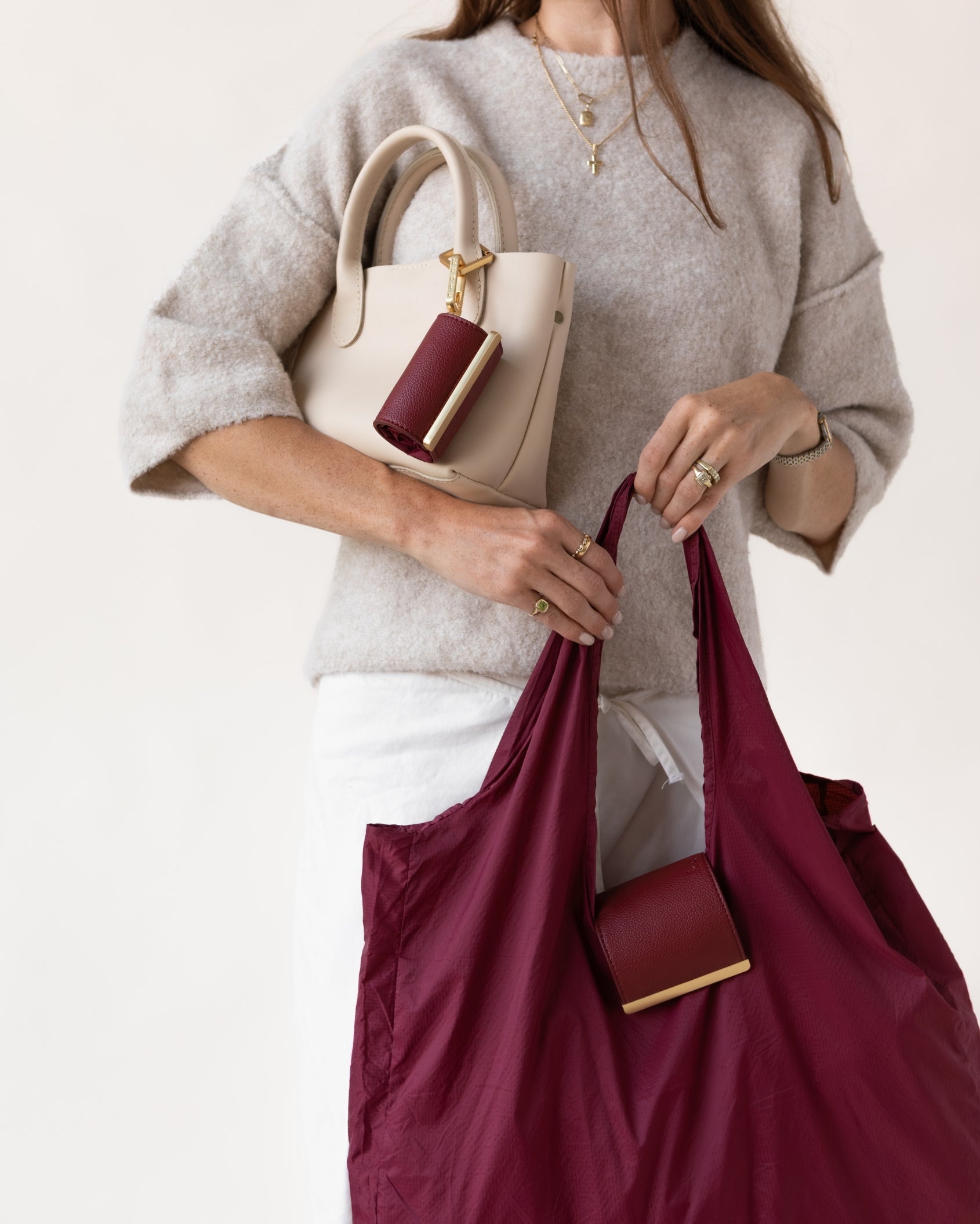 Keychain Tote - Burgundy | Foldable Vegan Leather Bag