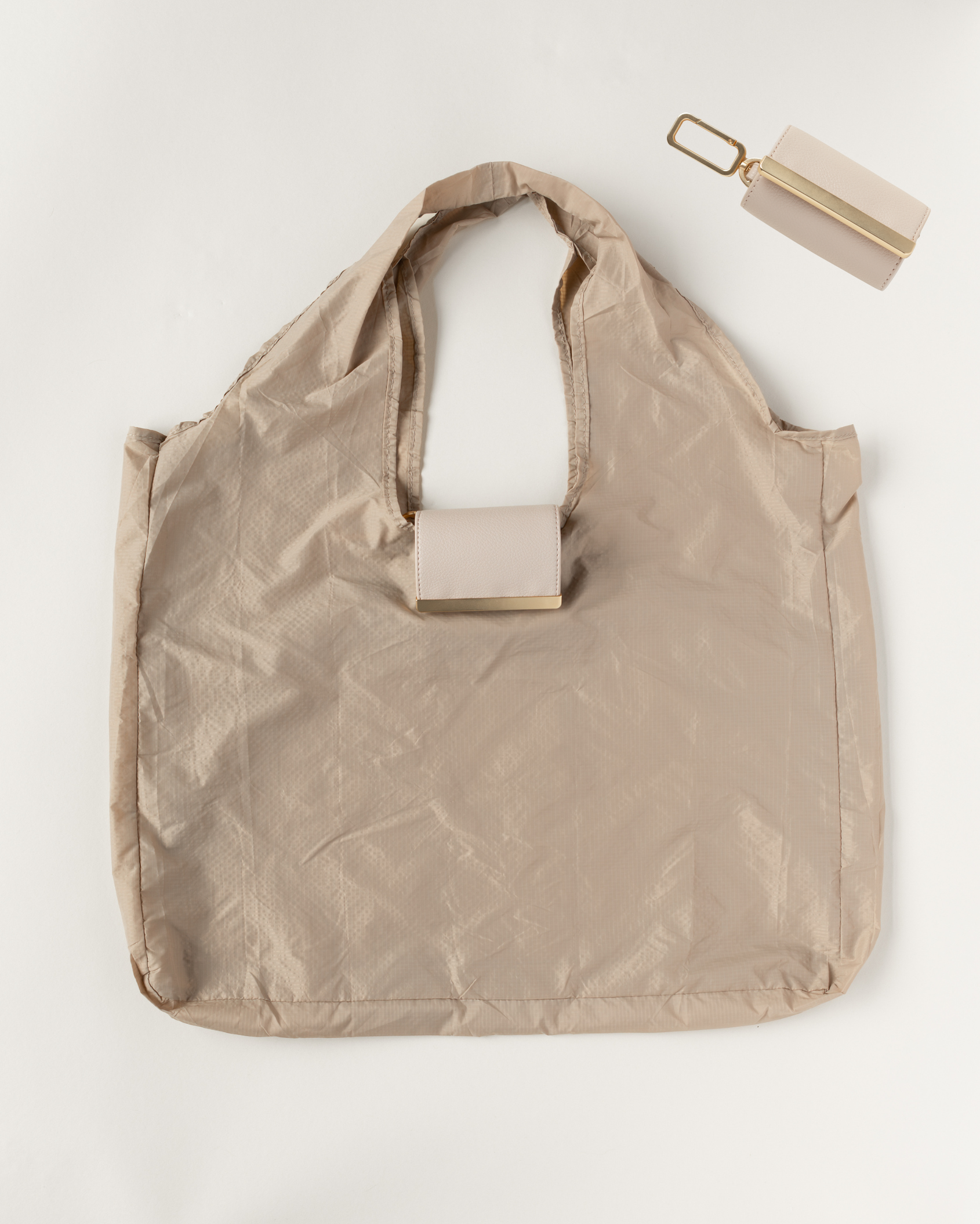 Keychain Tote - Beige | Foldable Vegan Leather Bag