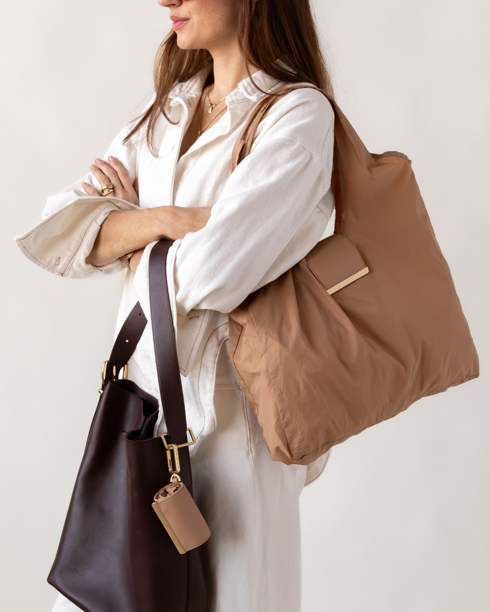 Keychain Tote - Caramel | Foldable Vegan Leather Bag