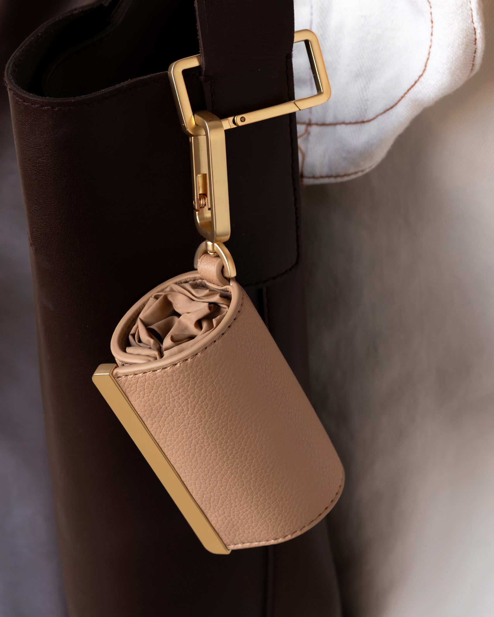 Keychain Tote - Caramel | Foldable Vegan Leather Bag