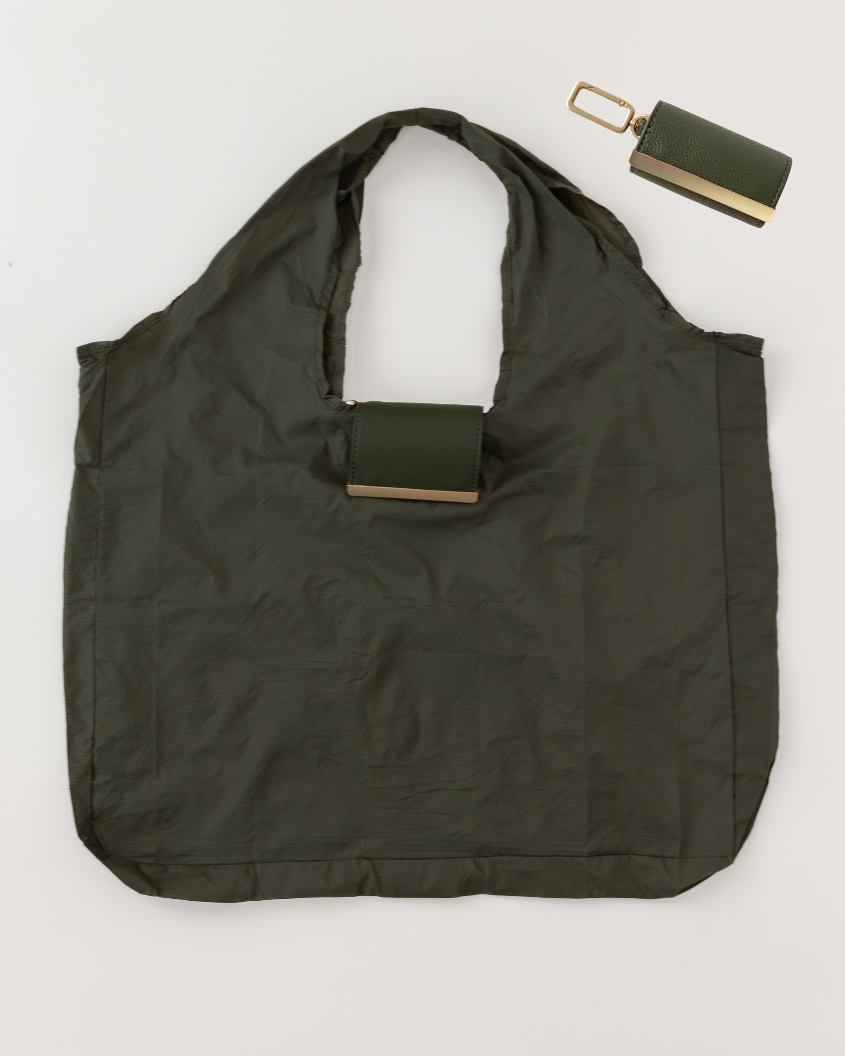 Keychain Tote - Olive | Foldable Vegan Leather Bag