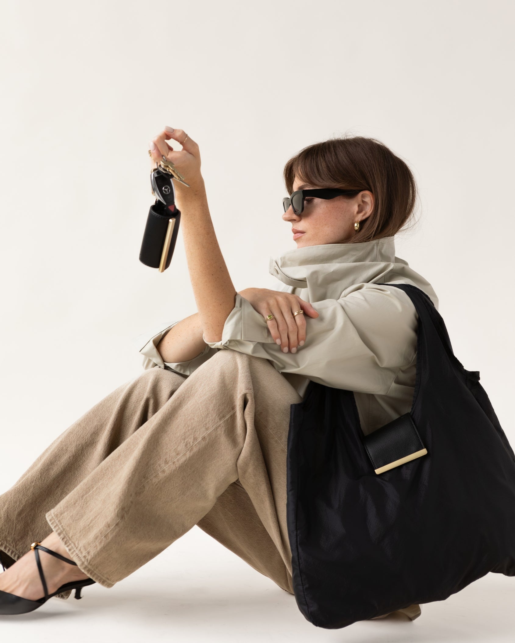 Keychain Tote - Black | Foldable Vegan Leather Bag