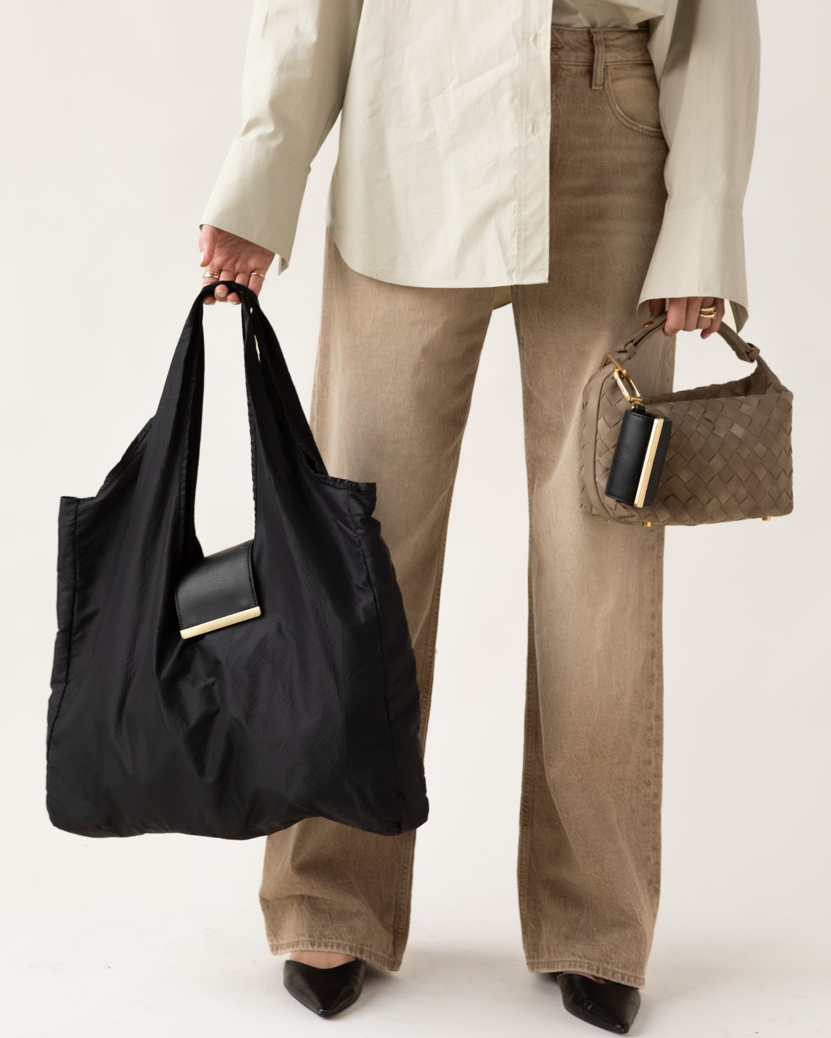 Keychain Tote - Black | Foldable Vegan Leather Bag