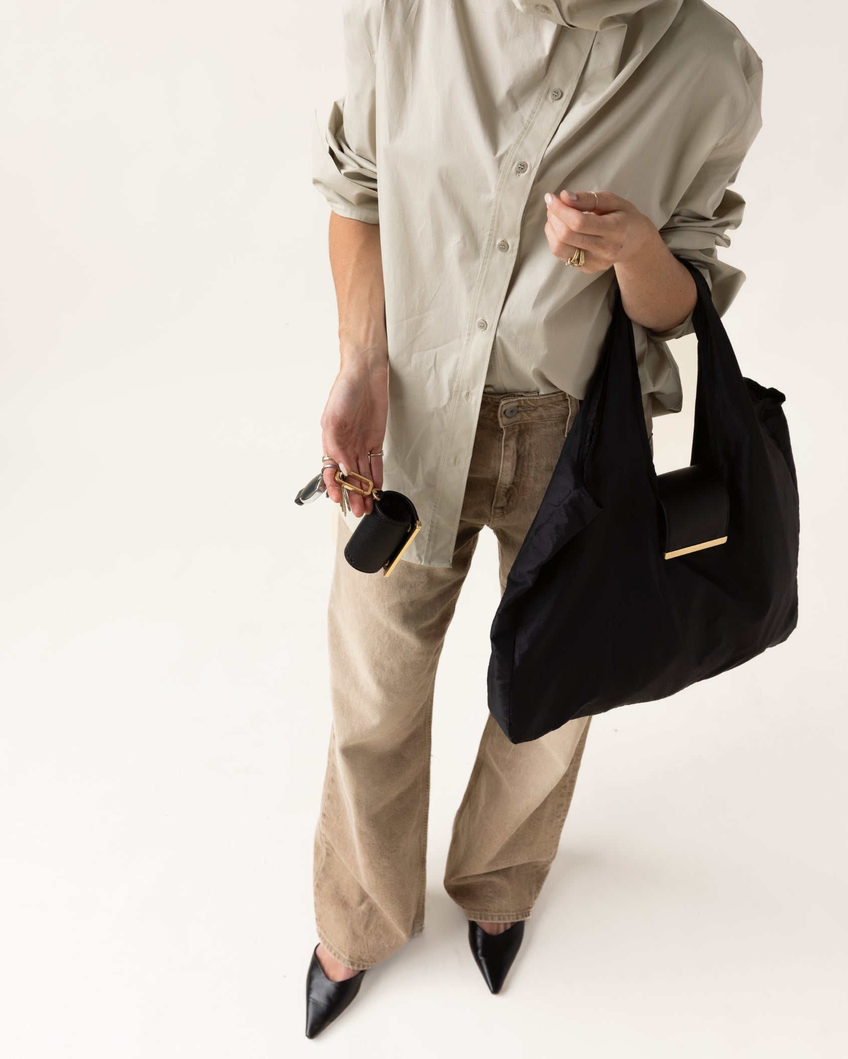 Keychain Tote - Black | Foldable Vegan Leather Bag